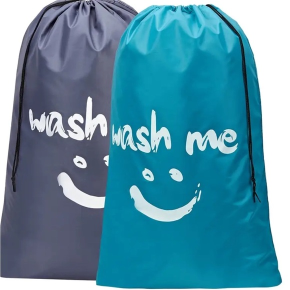 Teal and Gray Laundry Bags with 'Wash Me' Print - Picture 1 of 5